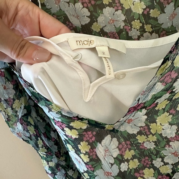 MAJE Rullina Floral Ruffle Metallic Dress/SZ medium - Picture 7 of 8